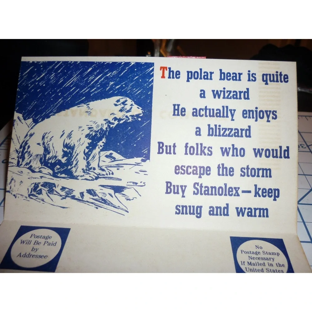 Stanolex Standard Oil Heating Postcard Polar Bear Penguin 1930s Ad
